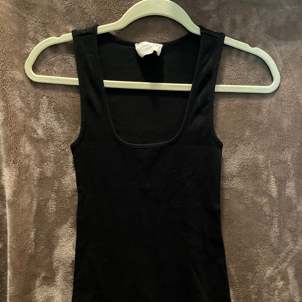 Sezane Black Ribbed Tank Top